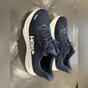 Hoka Blue and White Athletic Shoes with Maximalist Cushioning